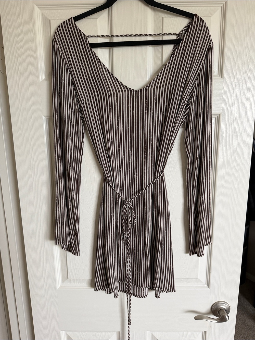 Urban Outfitters Brown Striped Open Back Tie Waist Mini Dress S